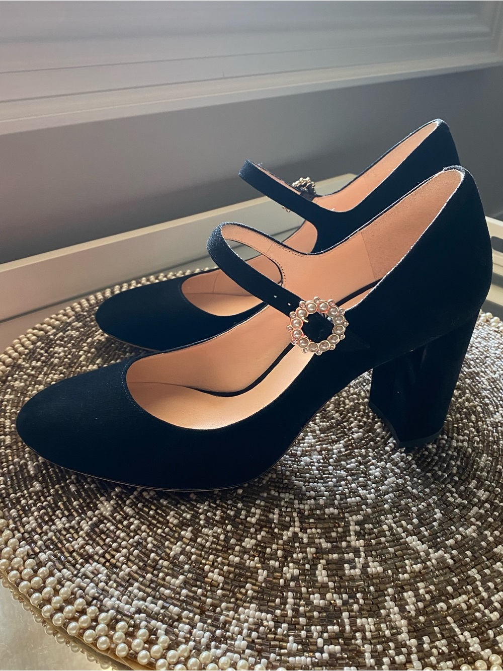 Kate Spade Black Suede Mary Jane Pumps Size 8 - Picture 2 of 8